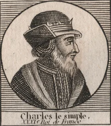 Retrato de Carlos III llamado el Simple (879-929) rey de los Francos - CARLOS III (879-929) - Carlos el Simple - Rey de Francia, 893-923 - grabado de Instruction sur l