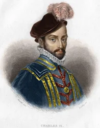 Retrato de Carlos IX (1550 - 1574), Rey de Francia. Grabado siglo XIX