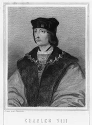 Retrato de Carlos VIII (1470 - 1498), Rey de Francia - en "Histoire des Français" por Lavallée, grabado, s.d.