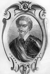 Retrato de Charles de Gontaut, Barón, luego Duque de Biron (1562-1602). Mariscal de Francia. Grabado de 1866.