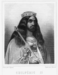 Retrato de Childerico III (v. 670 - 721), Rey de Neustria - en “Histoire des Français” de Lavallée, grabado, sd.
