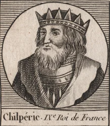 Retrato de Chilperico I (539 - 584), Rey de Neustria - Chilperico I, Rey Merovingio de Francia - grabado de Instruction sur l