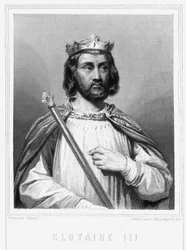 Retrato de Clotario III (652 - 673), Rey de Neustria y Borgoña - en “Histoire des Français” de Lavallée, grabado, sd