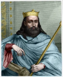 Retrato de Clotario I (497 - 561), Rey de Neustria y Rey de los Francos - en “Histoire des Francais” de Lavallee, grabado.