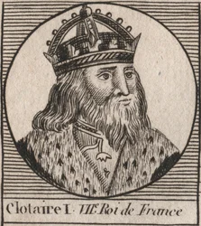 Retrato de Clotario I (497 - 561), Rey de Neustria y Rey de los Francos - grabado de “Instruction sur l