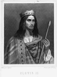 Retrato de Clodoveo II (? - 657), Rey de Neustria, Borgoña y Austrasia - en “Histoire des Français” de Lavallée, grabado, s.d.