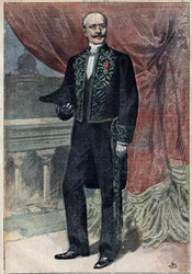 Retrato del Conde Albert de Mun (1841-1914), político, ensayista y militar francés, cuando ingresó en la Academia Francesa el 10 de marzo de 1898. Ilustración en “Le Pelerin” del 20 de marzo