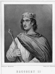 Retrato de Dagoberto II (? -?) , Rey de Austrasia - en "Histoire des Français" de Lavallée, grabado, sd