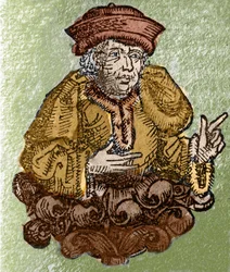 Retrato de Demóstenes, en griego antiguo Demóstenes (Atenas -384 - Calauria -322), uno de los grandes oradores antiguos, político ateniense grabado en “Liber chronicarum mundi” (Crónica de Núremberg) por Hartmann Schedel. (Núremberg).