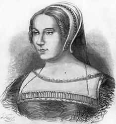 Retrato de Diana de Poitiers (1499-1566), favorita de Enrique II, grabado del siglo XIX.