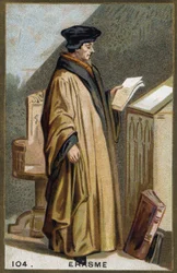 Retrato de Didier Erasme (1469-1536), humanista holandés. Cromolitografía del siglo XIX