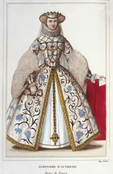 Retrato de Eleonore de Habsburgo (o Austria) (1498-1558). Archiduquesa de Austria, Reina de Portugal y luego Reina de Francia, segunda esposa de Francisco I. grabado de 1830
