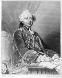 Retrato de Etienne François, Duque de Choiseul (1719 - 1785), político francés - en "Histoire des Français" de Lavallée, grabado, sd