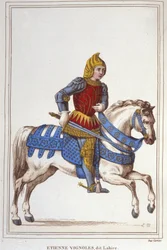 Retrato de Etienne de Vignoles o Vignolles llamado La Hire (Lahire). Guerrero francés 1390-1443 (grabado de 1830)