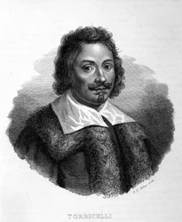 Retrato de Evangelista Torricelli (1608 - 1647), físico italiano. Grabado italiano del siglo XIX