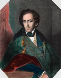 Retrato de Felix Mendelssohn (1809 - 1847), director y compositor alemán. Grabado del siglo XIX