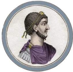 Retrato de Flavio Claudio Juliano (331-363), llamado Juliano el Apóstata, también conocido como Juliano el Filósofo o Juliano II o Juliano el Emperador. Grabado del siglo XIX