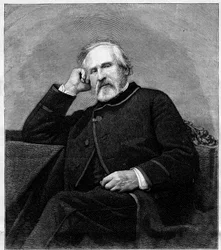 Retrato de François Auguste Biard (1798-1882), pintor francés. Grabado en "Le Monde Illustré" n°1318 del 1 de julio de 1882.