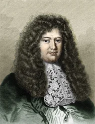 Retrato de François Michel Le Tellier, Marqués de Louvois (1639-1691), político francés - en Histoire des Français par Lavallée (grabado, sd)