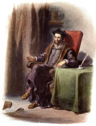 Retrato de François Rabelais sentado (1483-1553) - en "Le Plutarque français", Ed. Mennechet