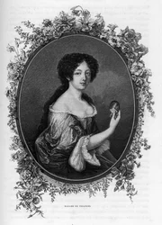 Retrato de Gabrielle de Rochechouart de Mortemart, Marquesa de Thianges (1633-1693), aristócrata francesa - Grabado de 1862 en “Las Reinas del Mundo” por nuestros primeros escritores. Libro publicado bajo la dirección de J. G. D. ARMENGAUD.