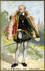 Retrato de Gaspard de Châtillon, Señor de Coligny (1519 - 1572), Almirante de Francia. Cromolitografía del siglo XIX