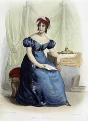 Retrato de Germaine Necker, Baronesa de Stael Holstein (Stael-Holstein) conocida como Madame de Stael (1766-1817) - en “Le Plutarque Français”, ed. Mennechet