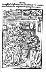 Retrato de Giovanni Pico della Mirandola (Jean Pic de la Mirandole). Página de título de “Epistole auree”