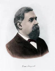 Retrato de Giovanni Virginio Schiaparelli (1835-1910), astrofísico. Observó configuraciones rectilíneas en el planeta Marte, que denominó canales marcianos (canali). Grabado hacia 1900