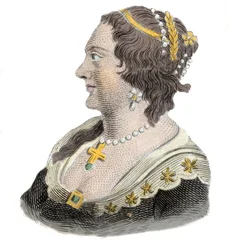 Retrato de Henriette Marie de Francia (1609-1669), Reina Consorte de Inglaterra. Grabado del siglo XIX