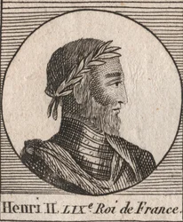 Retrato de Enrique II (1519-1559) Rey de Francia - grabado de “Instruction sur l