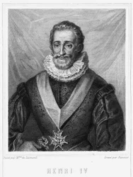 Retrato de Enrique IV (1553 - 1610), Rey de Francia - en “Histoire des Français” de Lavallée, grabado, s.d.