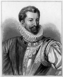 Retrato de Enrique I de Lorena, 3er Duque de Guisa, llamado el Balafré (1550 - 1588) - en "Histoire des Français" de Lavallée, grabado, sd