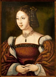 Retrato de Isabel de Portugal (1503-1539) - Pintura de un maestro anónimo, hacia 1526, óleo sobre madera, 40 x 29 cm, mediados del siglo XVI - Museo de An
