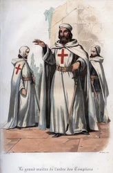 Retrato de Jacques de Molay (1243-1314), Gran Maestre de los Caballeros Templarios. Grabado de 1842 en “Histoire des papes” de Maurice Lachatre. Colección privada