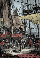 Retrato de Jean Bart (1650-1702), corsario francés matando al capitán holandés del Neptuno con su mano