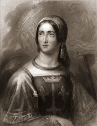 Retrato de Juana de Arco (1412 - 1431) - en "Histoire des Français" de Lavallée, grabado, sd