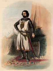 Retrato de Juan I de Brabante, conocido como el Victorioso (1253-1294), fue duque de Brabante de 1267 a 1294 y duque de Limburgo de 1288 a 1294. Grabado de 1868 en "Historia de Bélgica desde los tiempos primitivos hasta el final del reinado de Leopoldo I" 