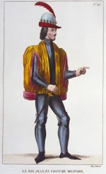 Retrato de Juan II el Bueno en traje militar (1319 - 1364), Rey de Francia (grabado de 1830)