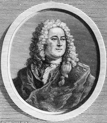 Retrato de John Law (1671 - 1729), financiero escocés que causó la bancarrota en 1720 (Evento de la Rue Quincampoix) - en "La Francia judía" de Edouard Drumont.