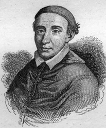 Retrato de Juan de La Balue (1421-1491) Cardenal Obispo de Evreux y Amonier del Rey Luis XI. Grabado de 1835.