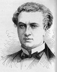 Retrato de Jules Laroche, comediante francés, miembro de la Comédie Française de 1870 a 1893. Grabado en "Le Monde Illustré" n°1168 del 16 de agosto de 1879