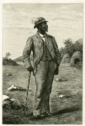 Retrato del Rey Sepopo de Zambeze (actual Sudáfrica), vestido al estilo europeo, grabado por P. Dufour, ilustración de la historia “En el país de los Marutses”, en 1875-1879, por el Dr. Emile Holub (1847-1902). Publicado en el Tour du monde, 2º semestre 1