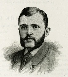 Retrato de L. Newcomb, miembro de la tripulación de La Jeannette, para la misión al polo norte. Grabado para ilustrar 