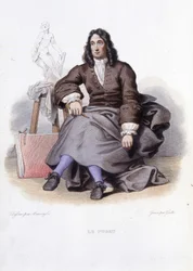 Retrato de Le Puget (Pierre Puget) escultor, pintor y arquitecto francés (1620-1694) - en Ed. Mennechet, "Le Plutarque français"