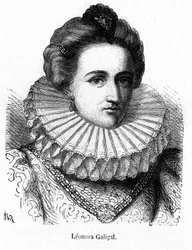 Retrato de Leonora Dori (o Dosi) llamada Galigai, mariscala de Anchre (1568-1617), confidente de María de Médicis - en “Historia de Francia popular” de Henri Martin, s.d. siglo XIX
