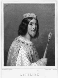 Retrato de Lotario (941 - 986), Rey de los Francos - en “Histoire des Français” de Lavallée, grabado, s.d.