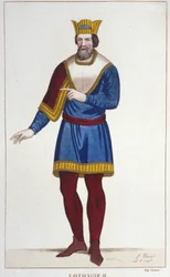 Retrato de Lotario II (825-869) Rey de Lotaringia grabado de 1830
