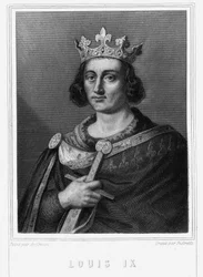 Retrato de Luis IX o San Luis (1214 - 1270), Rey de Francia - en "Histoire des Français" de Lavallée, grabado, sd