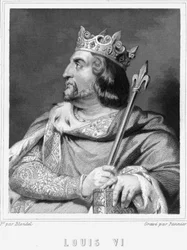 Retrato de Luis VI el Gordo (1081 - 1137), Rey de Francia - en “Histoire des Français” de Lavallée, grabado